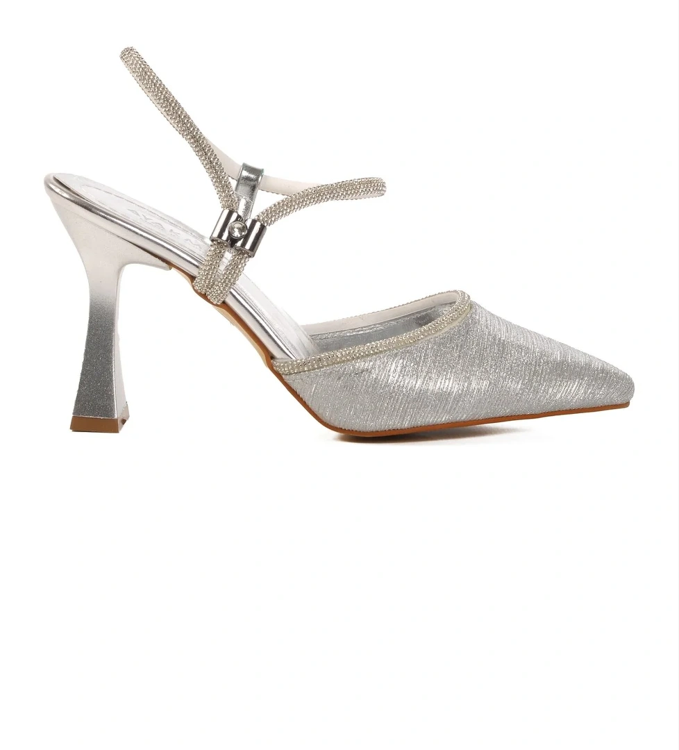 Gümüş İnce Topuklu Kadın Abiye Ayakkabı 417603 Z