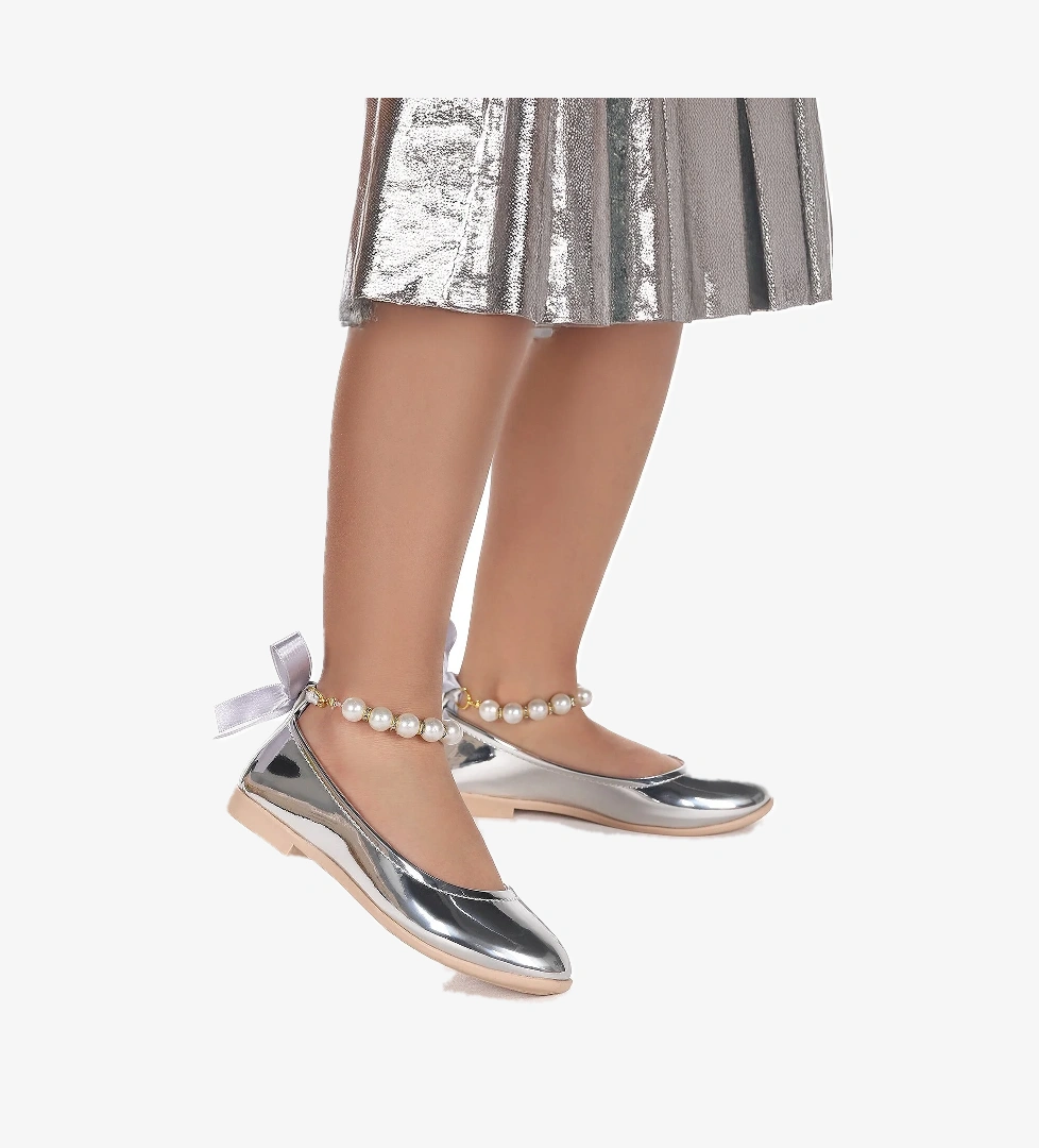 Blanch Ayna İncili Lastikli Kız Çocuk Babet Ayakkabı Gümüş