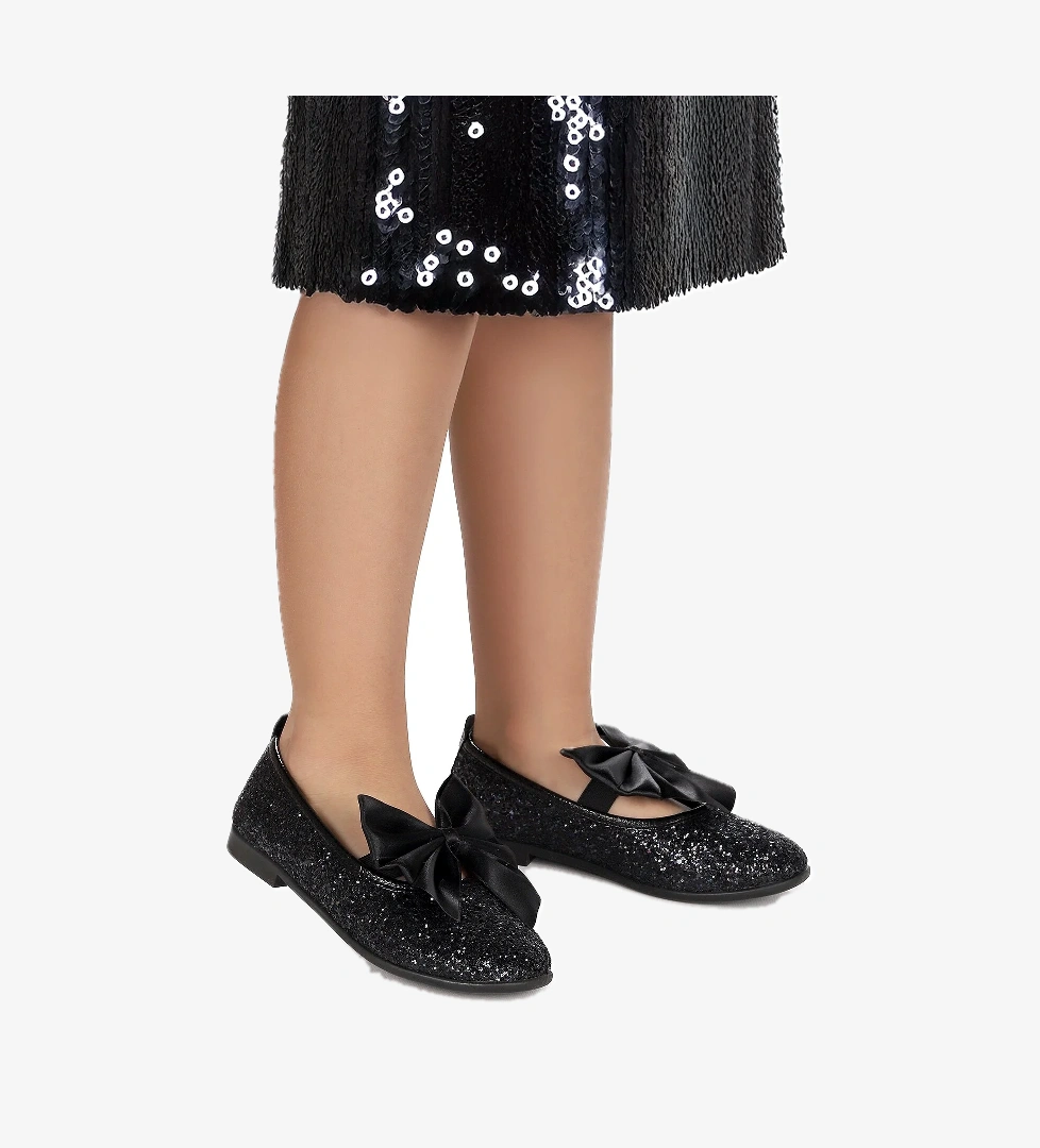 Kiko Kids Tari Cam Kırığı Fiyonk Lastikli Kız Çocuk Babet Ayakkabı model görseli