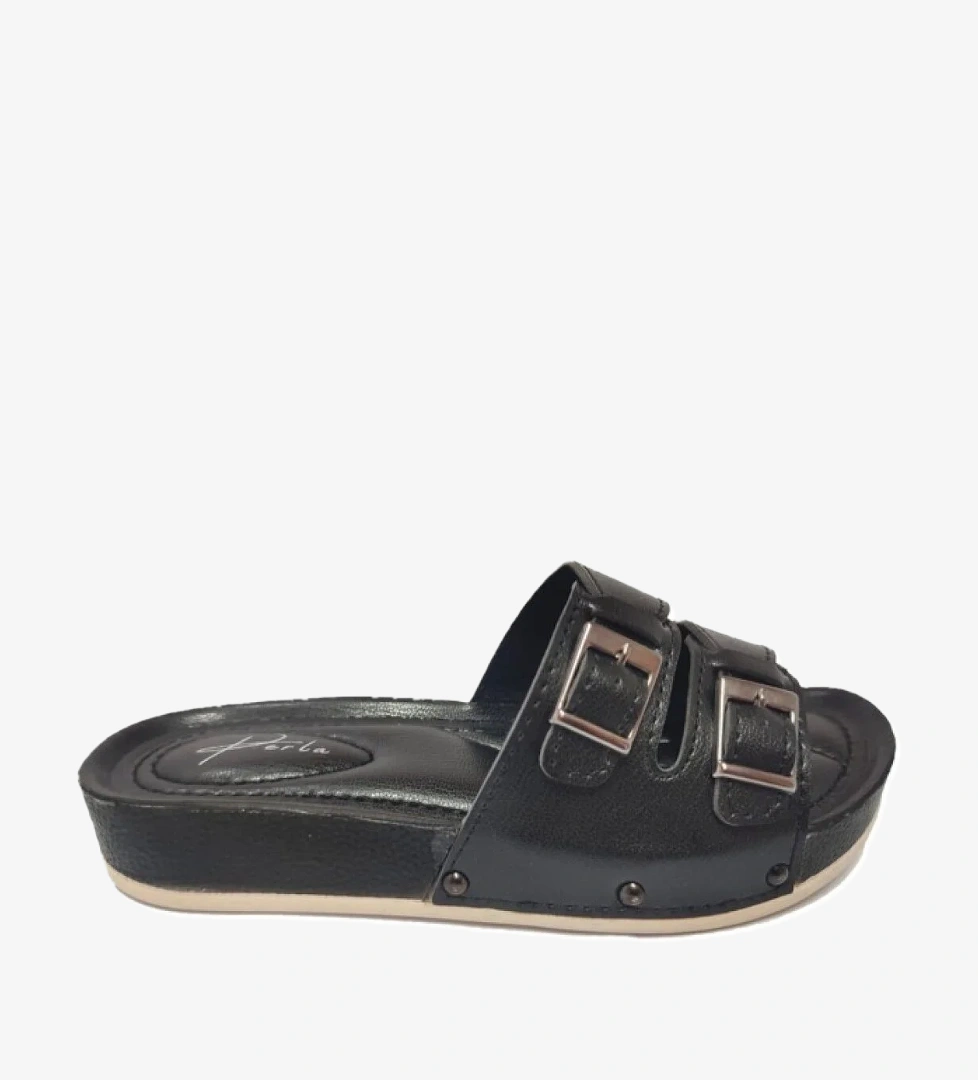 9006-25 Deri Anatomik Çift Bantli Kadın Terlik - Görsel 1