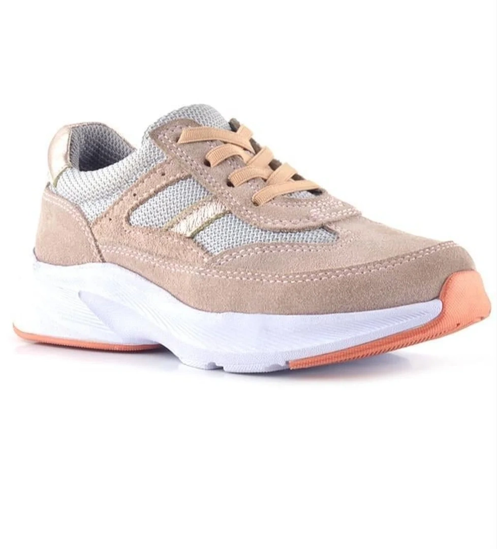 Hakiki Deri Anatomik Pudra Lastik Bağcıklı Hafif Kız Çocuk Günlük Ayakkabı - Görsel 1