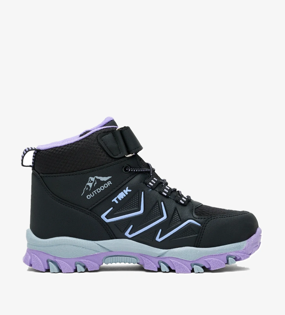 Çocuk Unisex Siyah Lila Rahat Kalıp Renkli Taban Bot