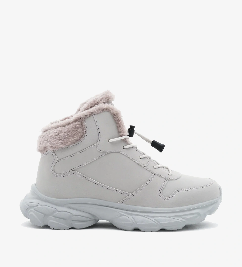 Çocuk Unisex Gri Faylon Taban İçi Kürklü Lastik Bağcıklı Bot