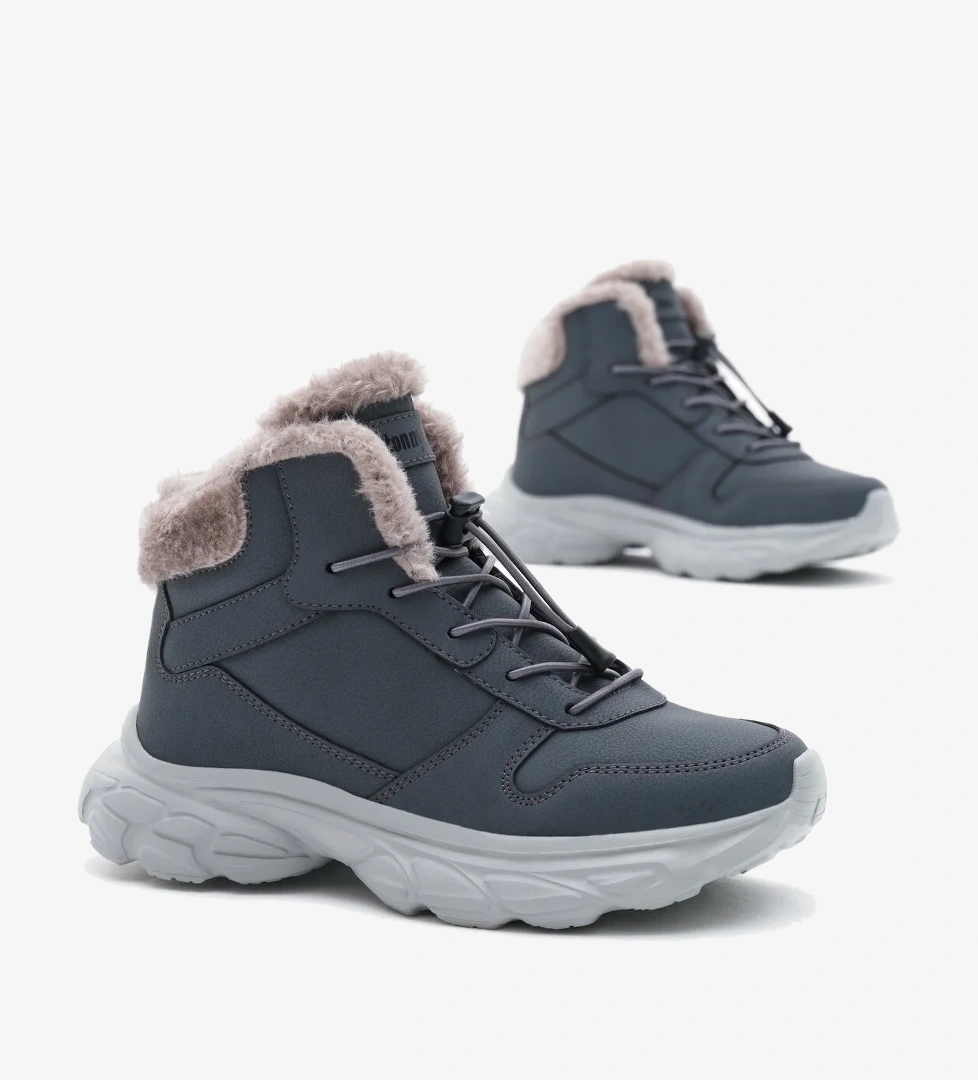 Çocuk Unisex Füme Faylon Taban İçi Kürklü Lastik Bağcıklı Bot