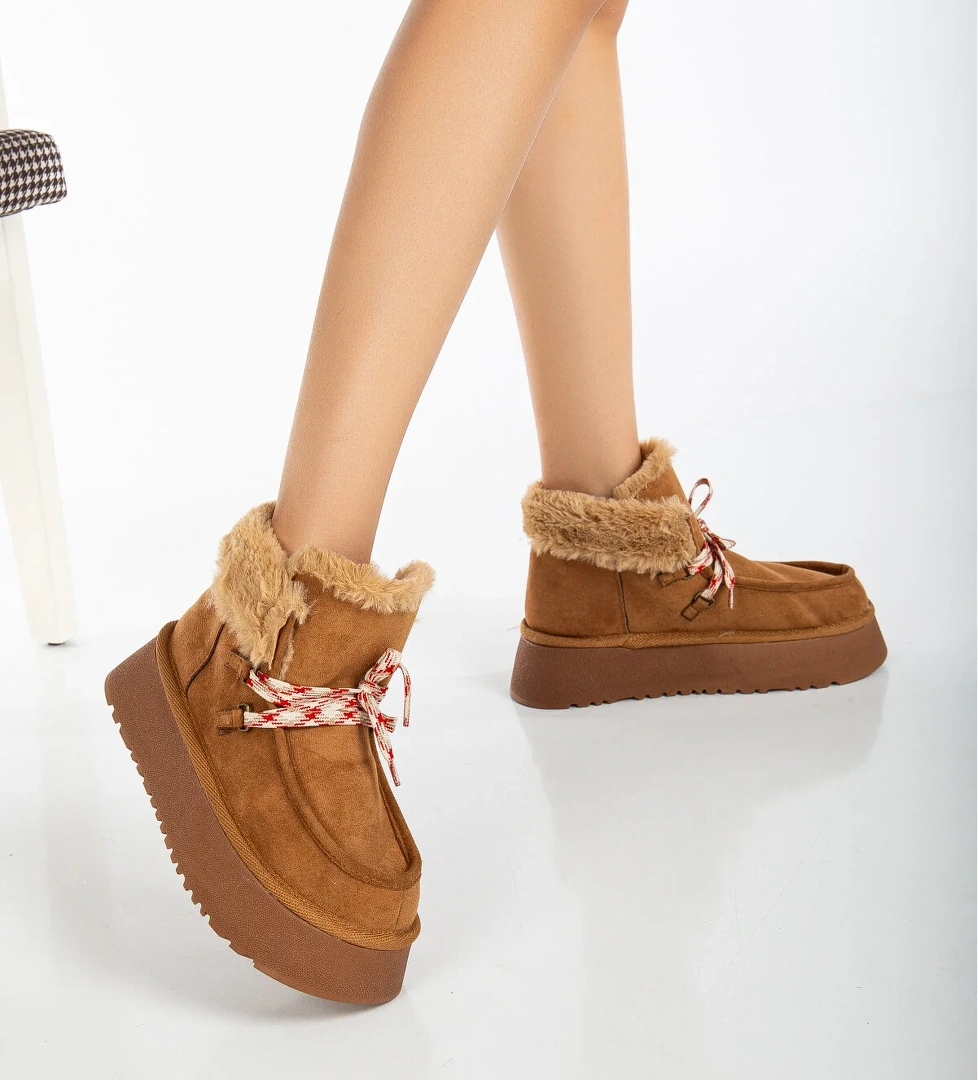 Tonny Black Kadın Taba Kalın Poli Taban Renkli Bağcıklı Kürklü Bot model görseli