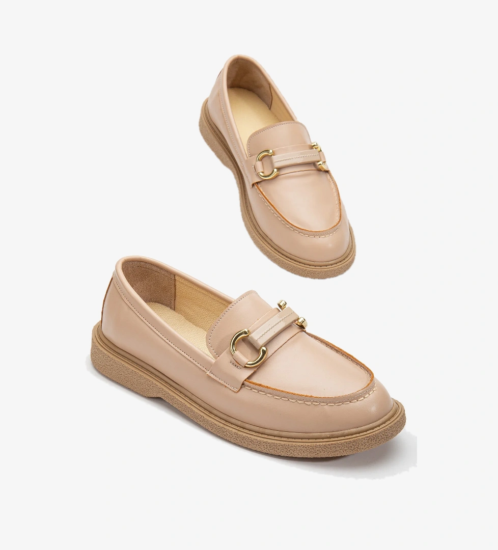 Kadın Nude Cilt Rahat Kalıp Önü Tokalı Günlük Loafer