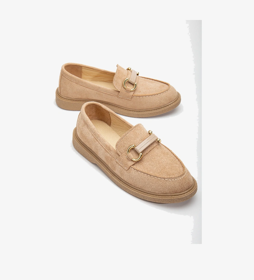 Kadın Nude Süet Rahat Kalıp Önü Tokalı Günlük Loafer