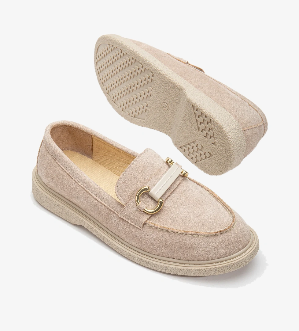 Kadın Ten Süet Rahat Kalıp Önü Tokalı Günlük Loafer