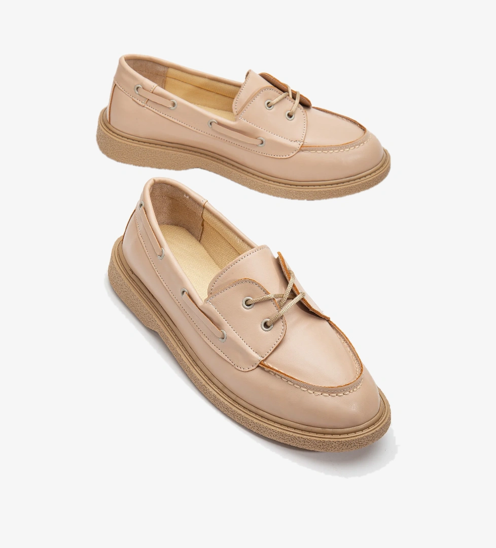 Kadın Nude Cilt Rahat Kalıp Termo Taban Bağcıklı Lofer