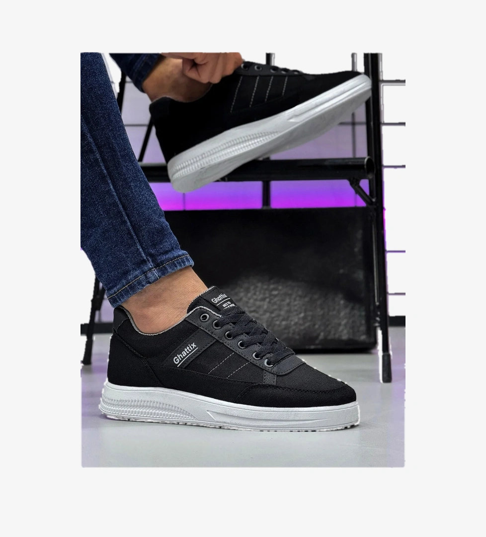 Erkek Keten Sneaker Ayakkabı Siyah Siyah - Görsel 1