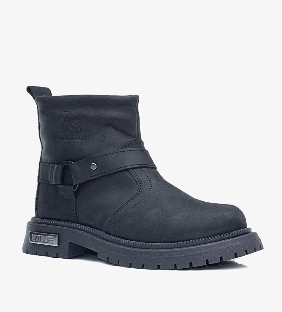 Rakerplus Gerçek Kürklü Hakiki Deri Siyah Nubuk Metal Detaylı Fermuarlı Çocuk Bot model görseli