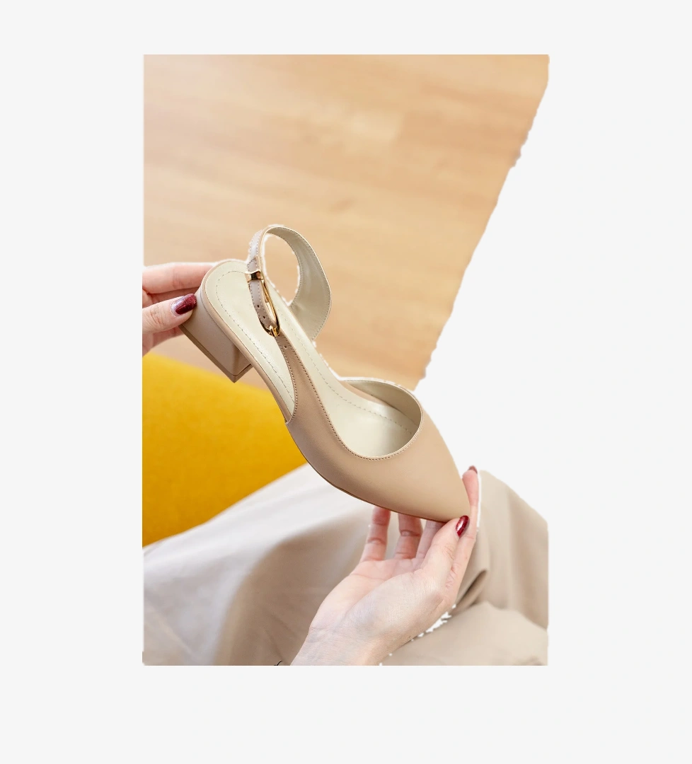 Aura Nude Yanı Tokalı (4 cm Topuk Boyu ) Sivri Burun Topuklu Babet Ayakkabı