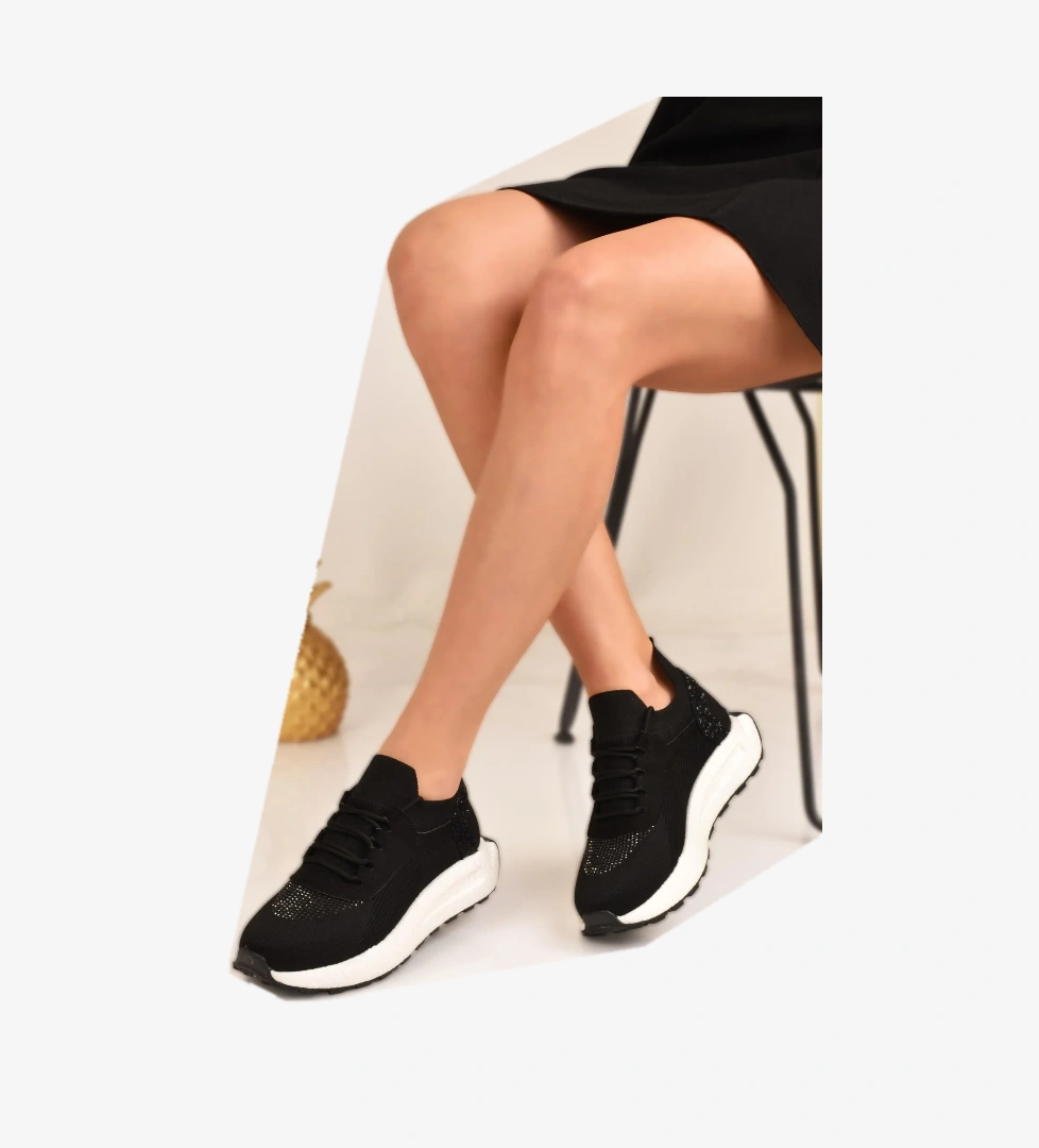 Kadın Kalın Tabanlı Taş Detaylı Sneaker Spor Ayakkabı