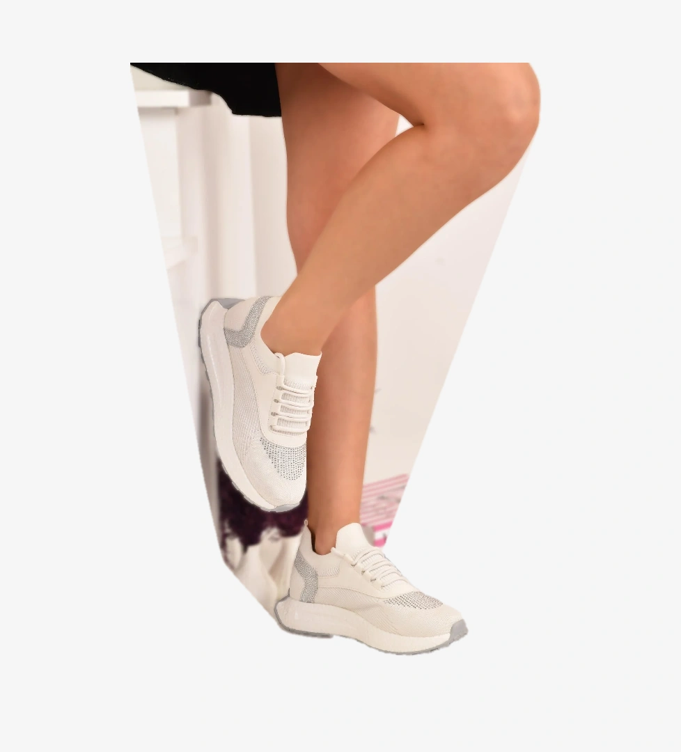 Kadın Kalın Tabanlı Taş Detaylı Sneaker Spor Ayakkabı - Görsel 1