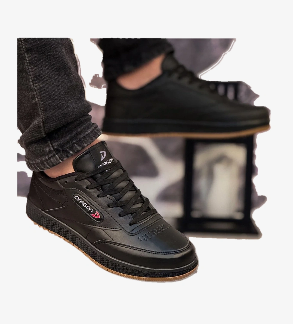 Dragon Erkek Sneaker Spor Ayakkabı Siyah Cilt