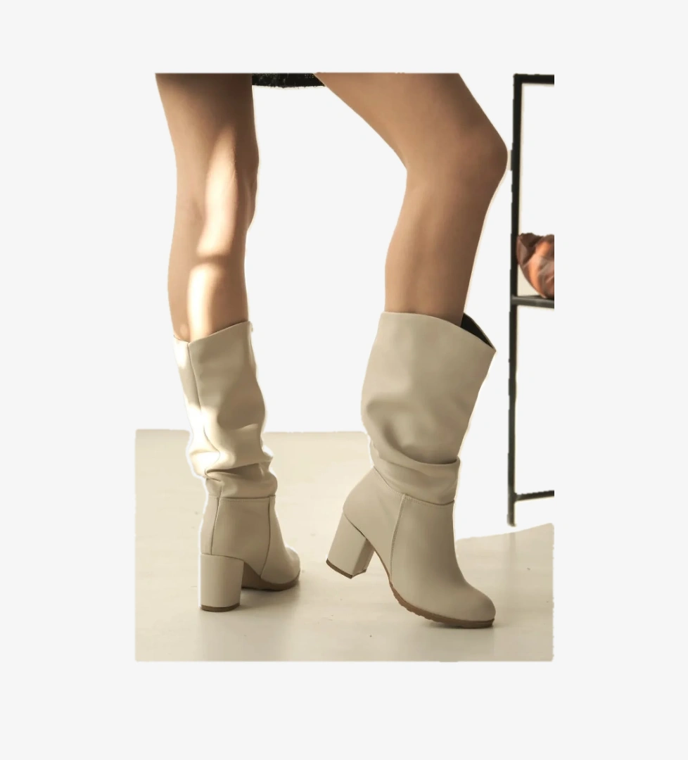 Suni Deri Büzgülü Kadın Çizme