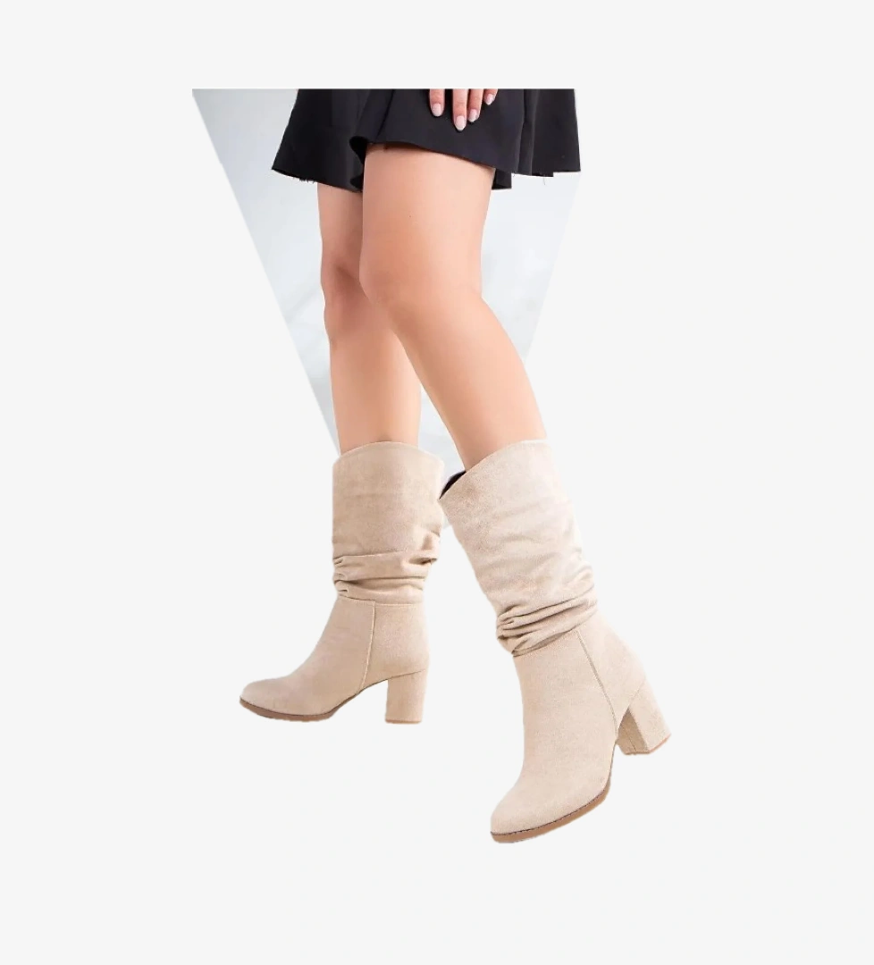 Suni Deri Büzgülü Kadın Çizme - Görsel 1