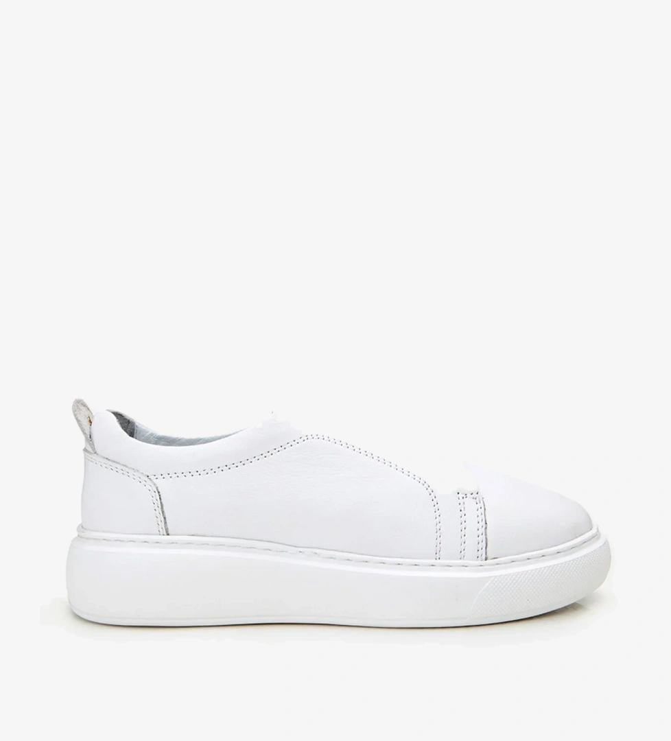 Kadın Deri Beyaz Kalın Tabanlı Spor Ayakkabı