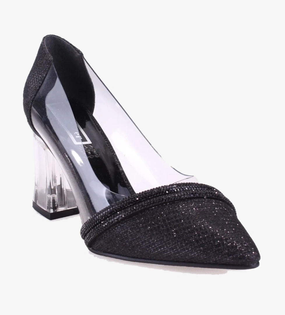 Dagoster Dza07-11153806 Siyah Gümüş Şeffaf Topuklu Abiye Kadın Ayakkabı model görseli