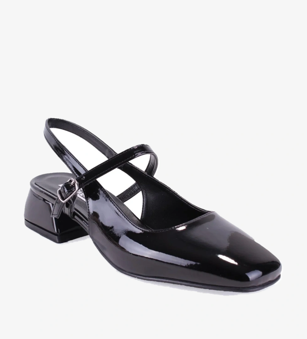 DZA07-81500 Siyah Rugan Klasik Topuklu Kadın Ayakkabı