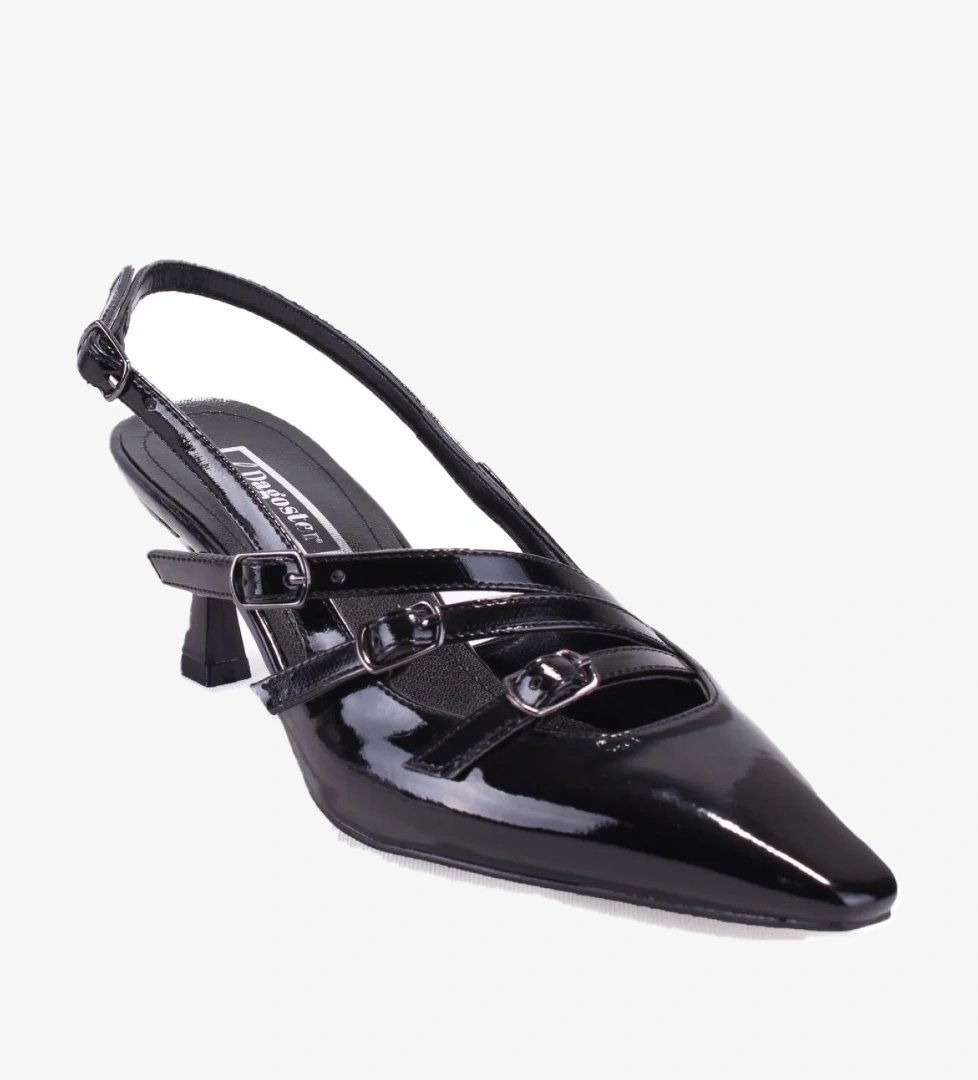 DZA07-725491 Siyah Rugan Klasik Topuklu Kadın Ayakkabı