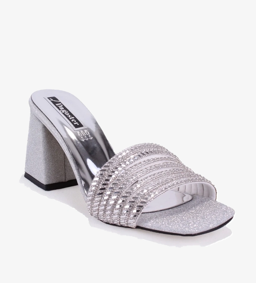 DZA07-1284108 Gümüş Topuklu Abiye Kadın Terlik
