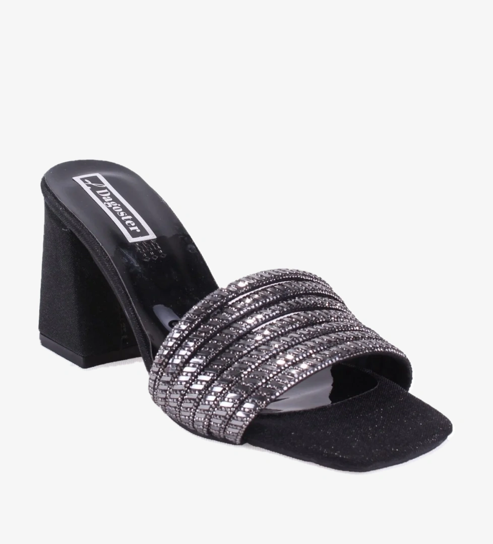 DZA07-1284108 Siyah Topuklu Abiye Kadın Terlik - Görsel 1