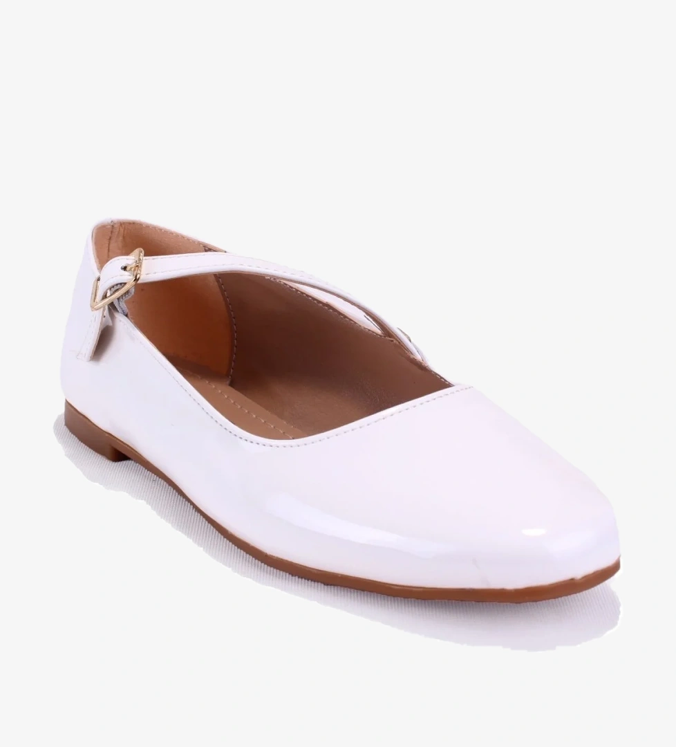 DZA07-115055 Beyaz Rugan Günlük Babet Kadın Ayakkabı