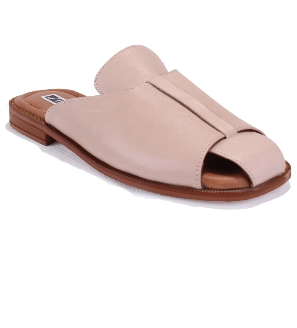 DZA07-60216229 Bej Günlük Ortopedik Deri Spor Kadın Terlik - Görsel 1