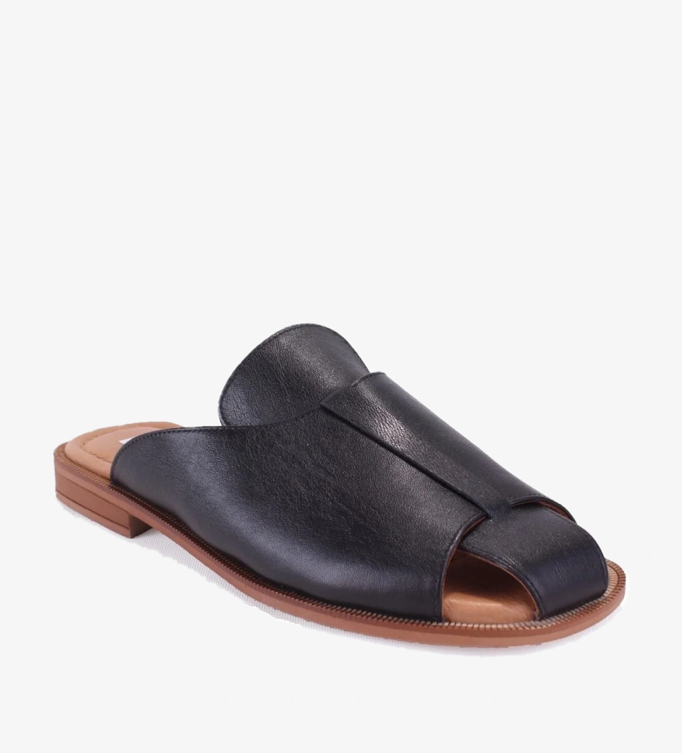 DZA07-60216229 Siyah Günlük Ortopedik Deri Spor Kadın Terlik