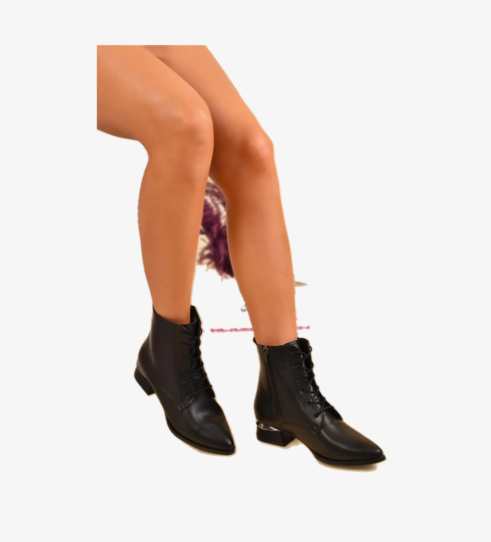 Kadın Topuk Detaylı Fermuarlı Kadın Bot