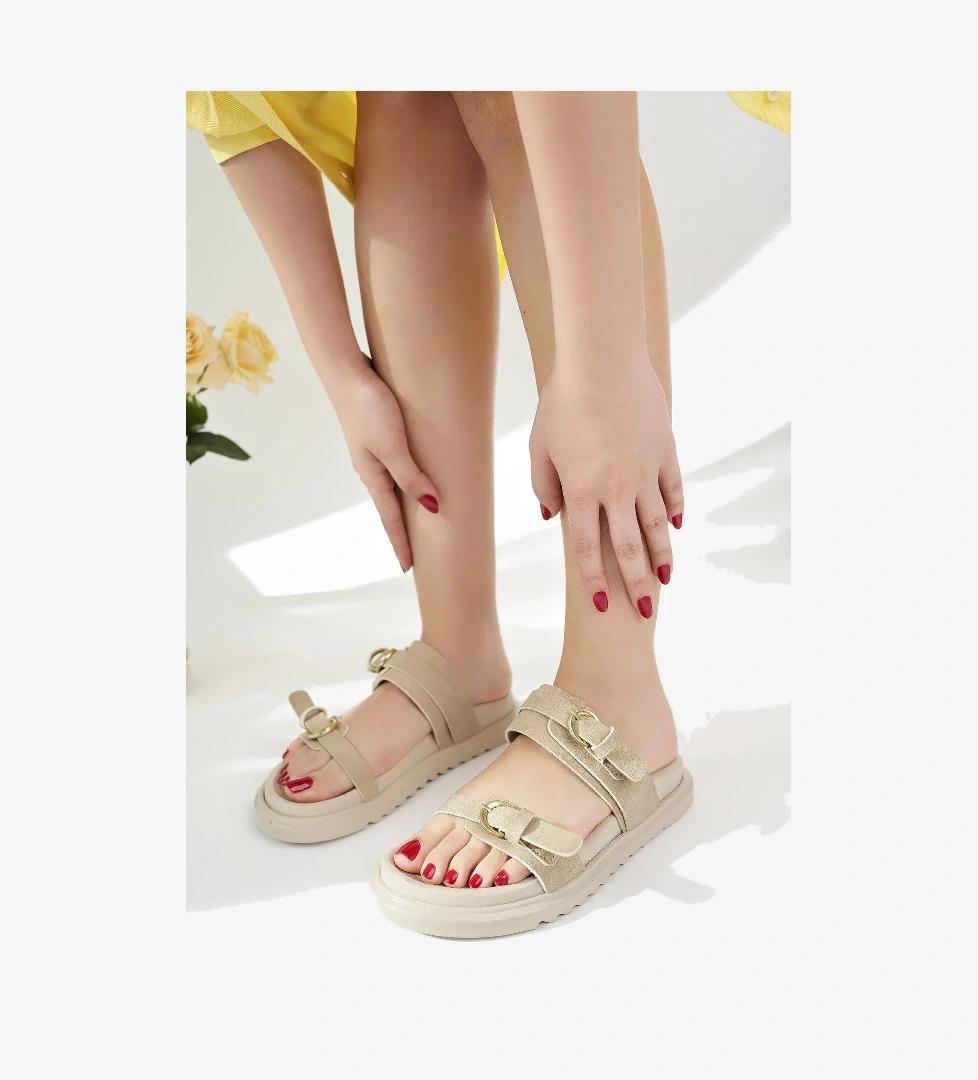 OVELA Çift Bantlı Ayarlanabilir Kemerli Günlük Kadın Terlik