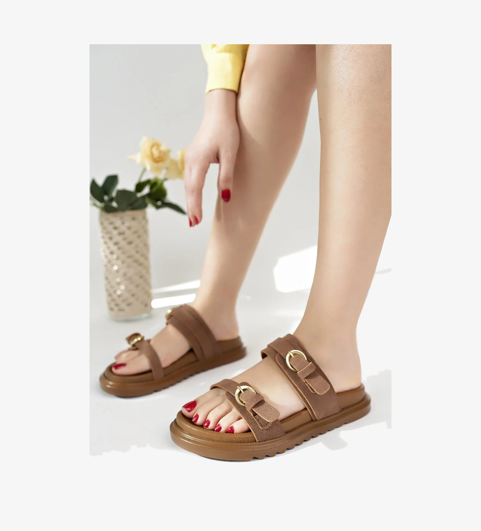 OVELA Çift Bantlı Ayarlanabilir Kemerli Günlük Kadın Terlik