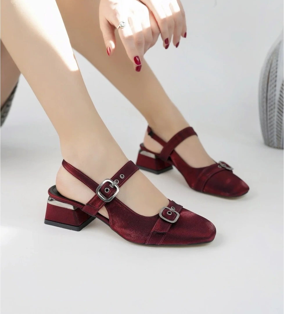 GİGİ Arkası Açık Küt Burun Çift Kemerli Kadın Günlük Klasik Kısa Topuklu Ayakkabı