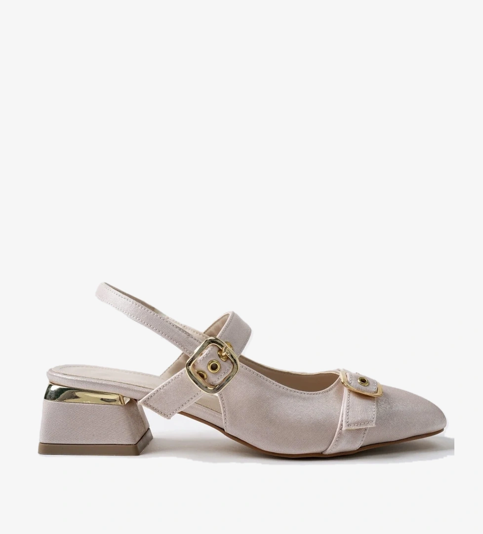 GİGİ Arkası Açık Küt Burun Çift Kemerli Kadın Günlük Klasik Kısa Topuklu Ayakkabı