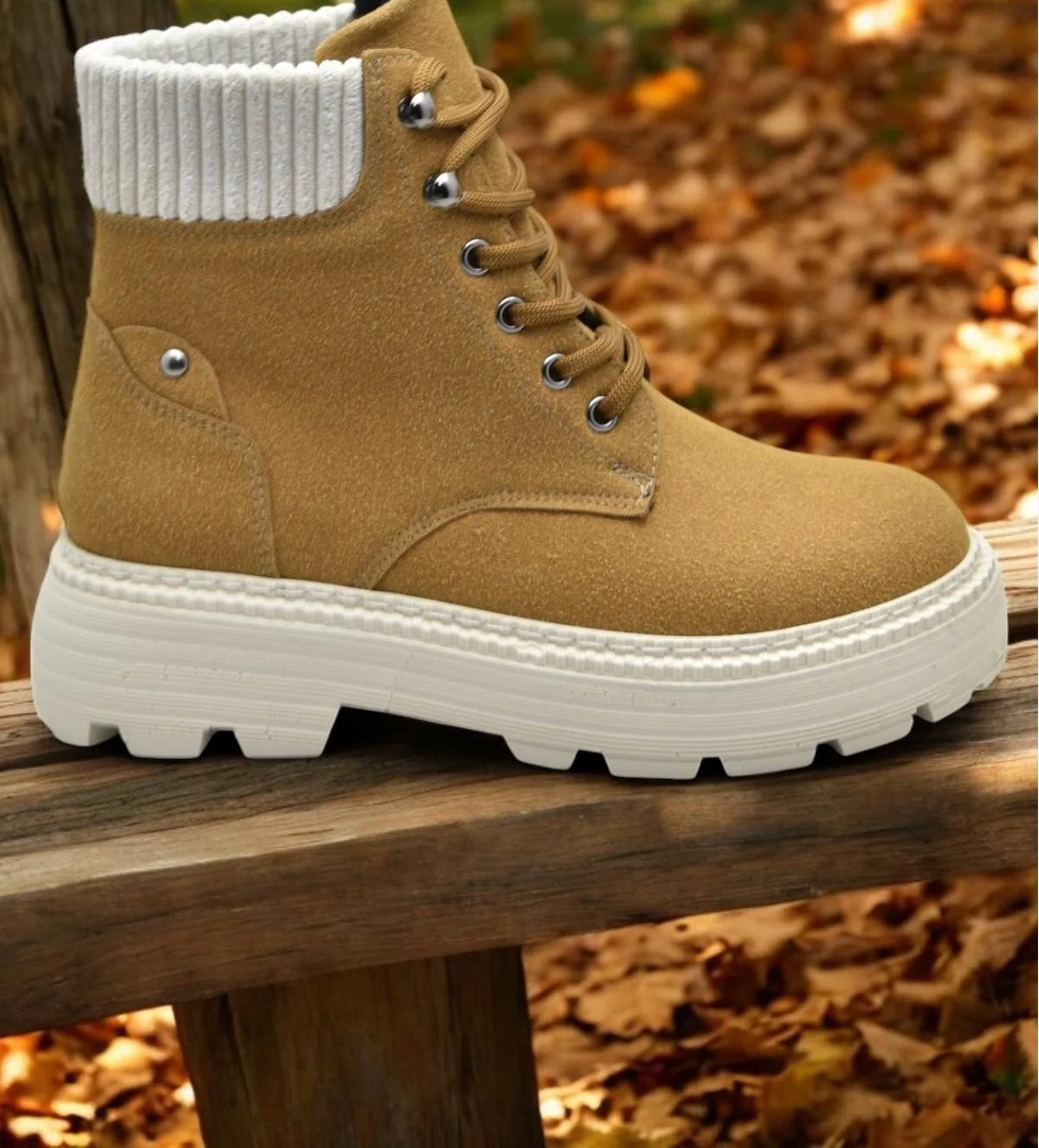 778 Günlük Bağcıklı Fermuarlı Kadın Bot Ayakkabı Kışlık Bayan Bot Nubuk Malzeme - Görsel 1