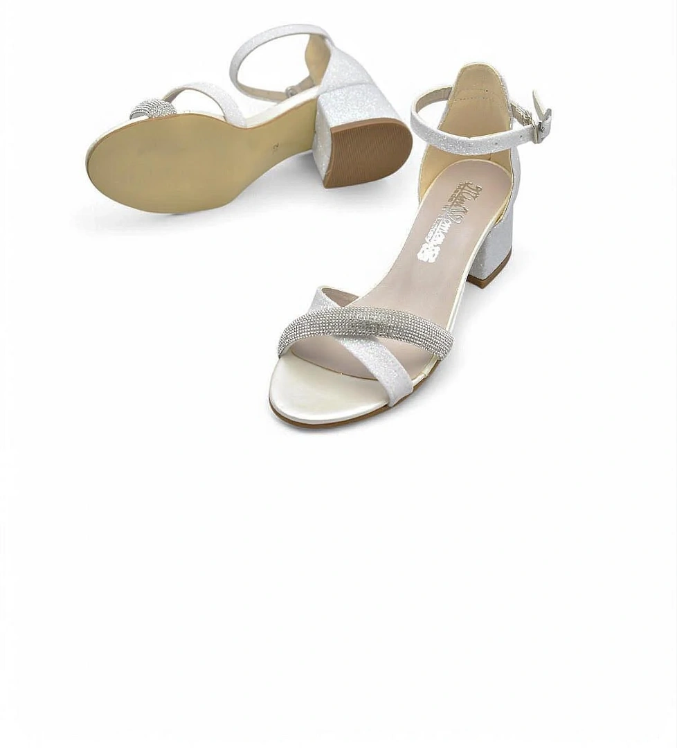 351 Abiye Kız Çocuk Topuklu Ayakkabı Taşlı Açık Kız Çocuk Nişan Abiye Ayakkabısı - Görsel 1