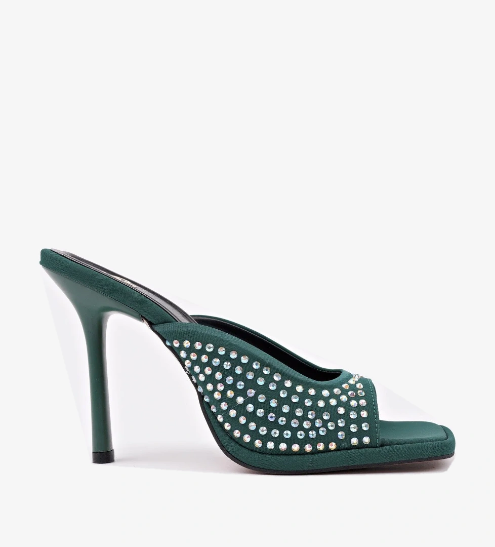 PUJA Küt Burun İnce Topuklu Taşlı Kadın Topuklu Terlik