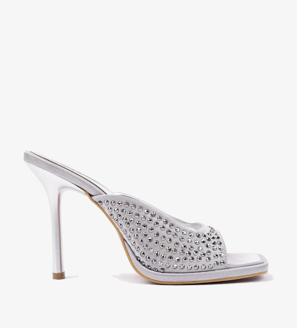 PUJA Küt Burun İnce Topuklu Taşlı Kadın Topuklu Terlik