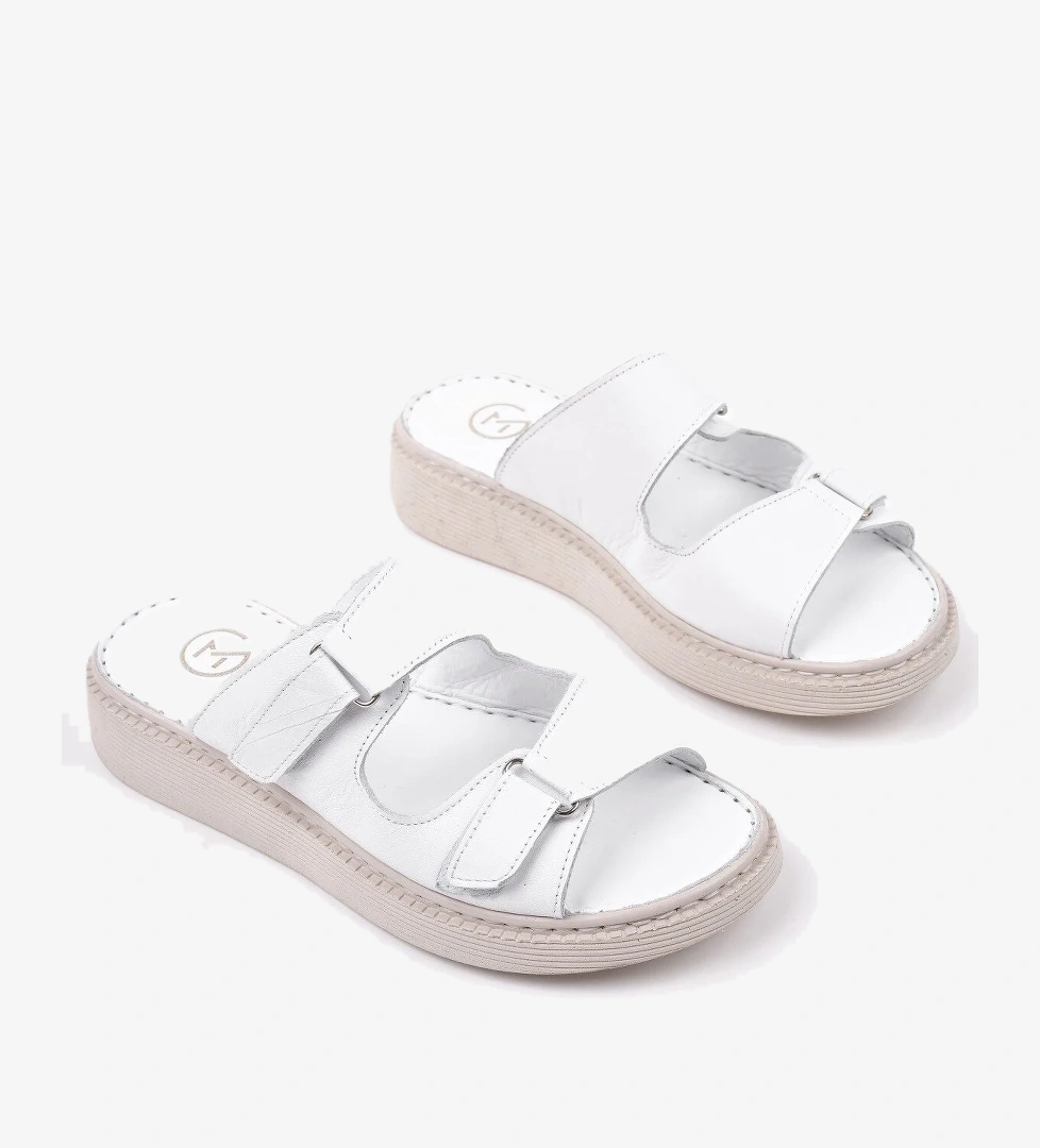 MORGEN Hakiki Deri Çift Bantlı Ayarlanabilir Ortopedik Günlük Kadın Terlik