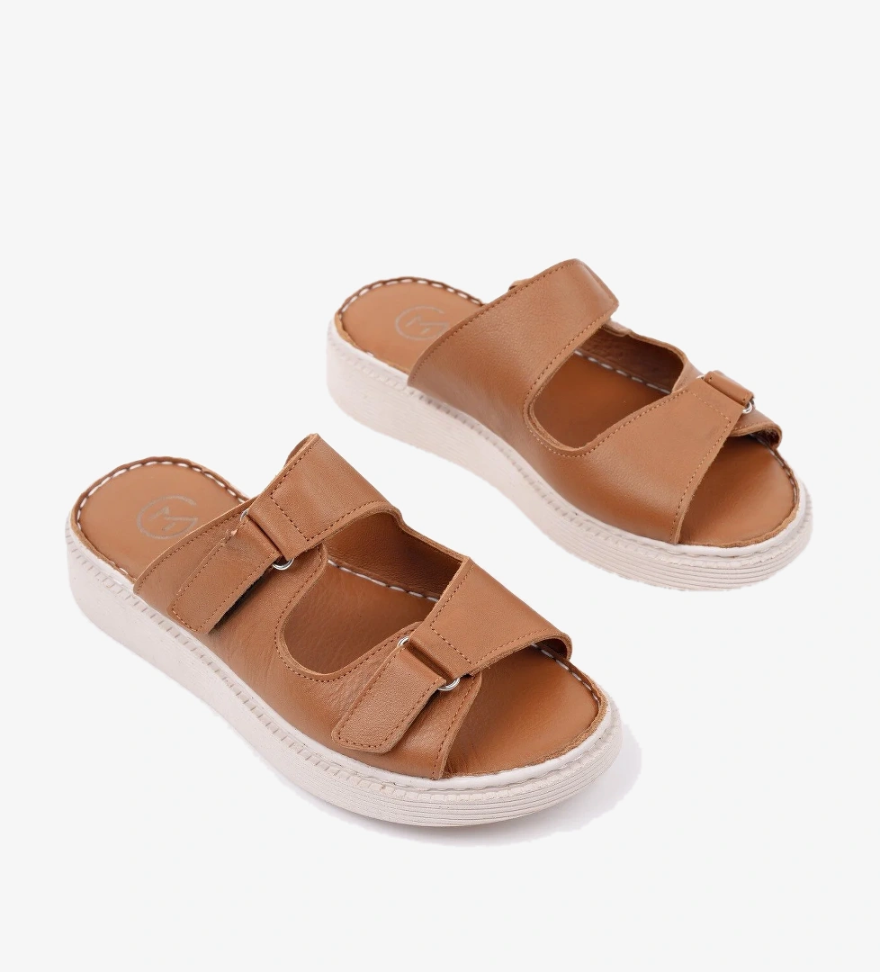 MORGEN Hakiki Deri Çift Bantlı Ayarlanabilir Ortopedik Günlük Kadın Terlik