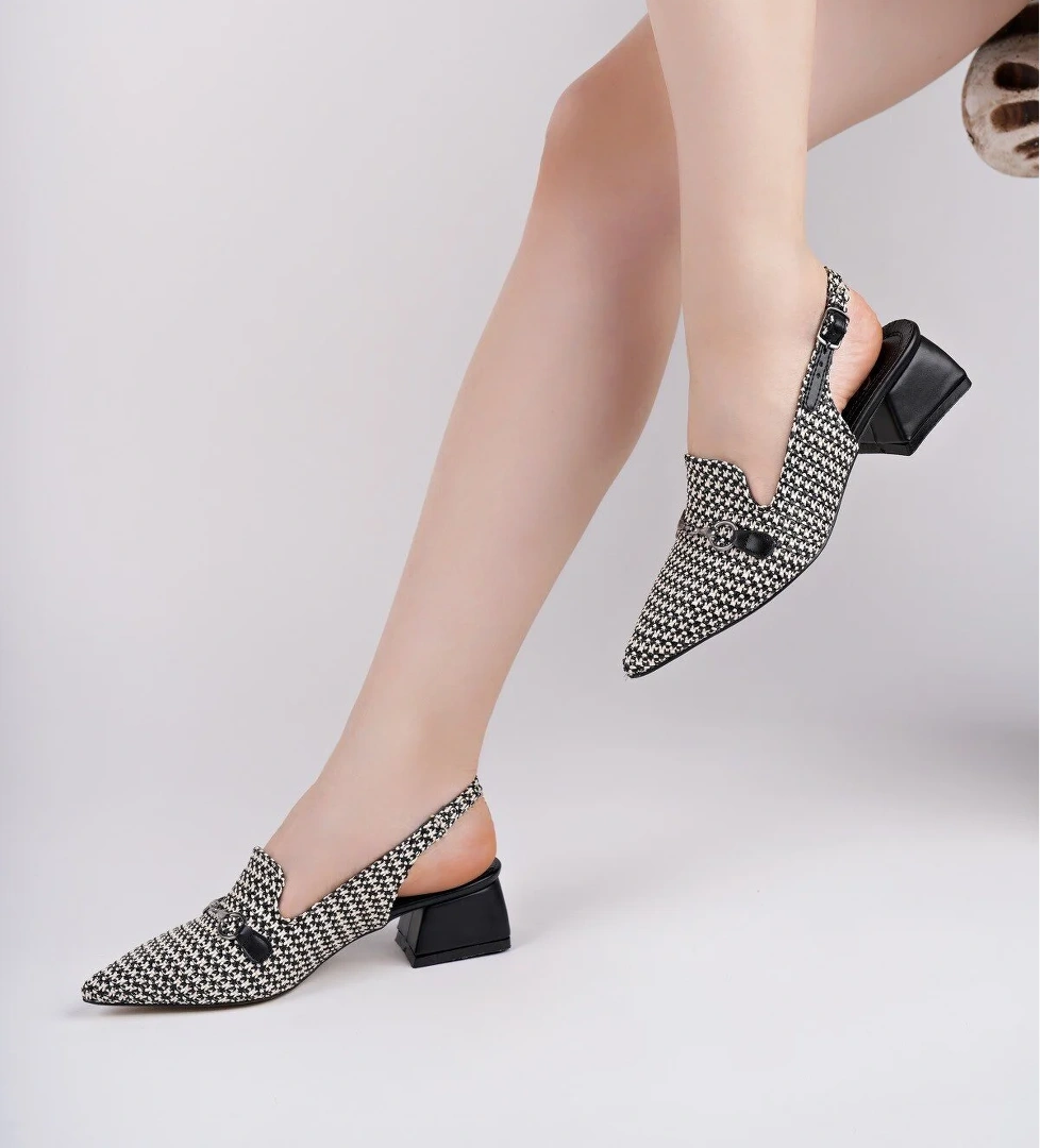 HERJEE Sivri Burun Arkası Açık Hasır Kadın Günlük Kısa Topuklu Ayakkabı