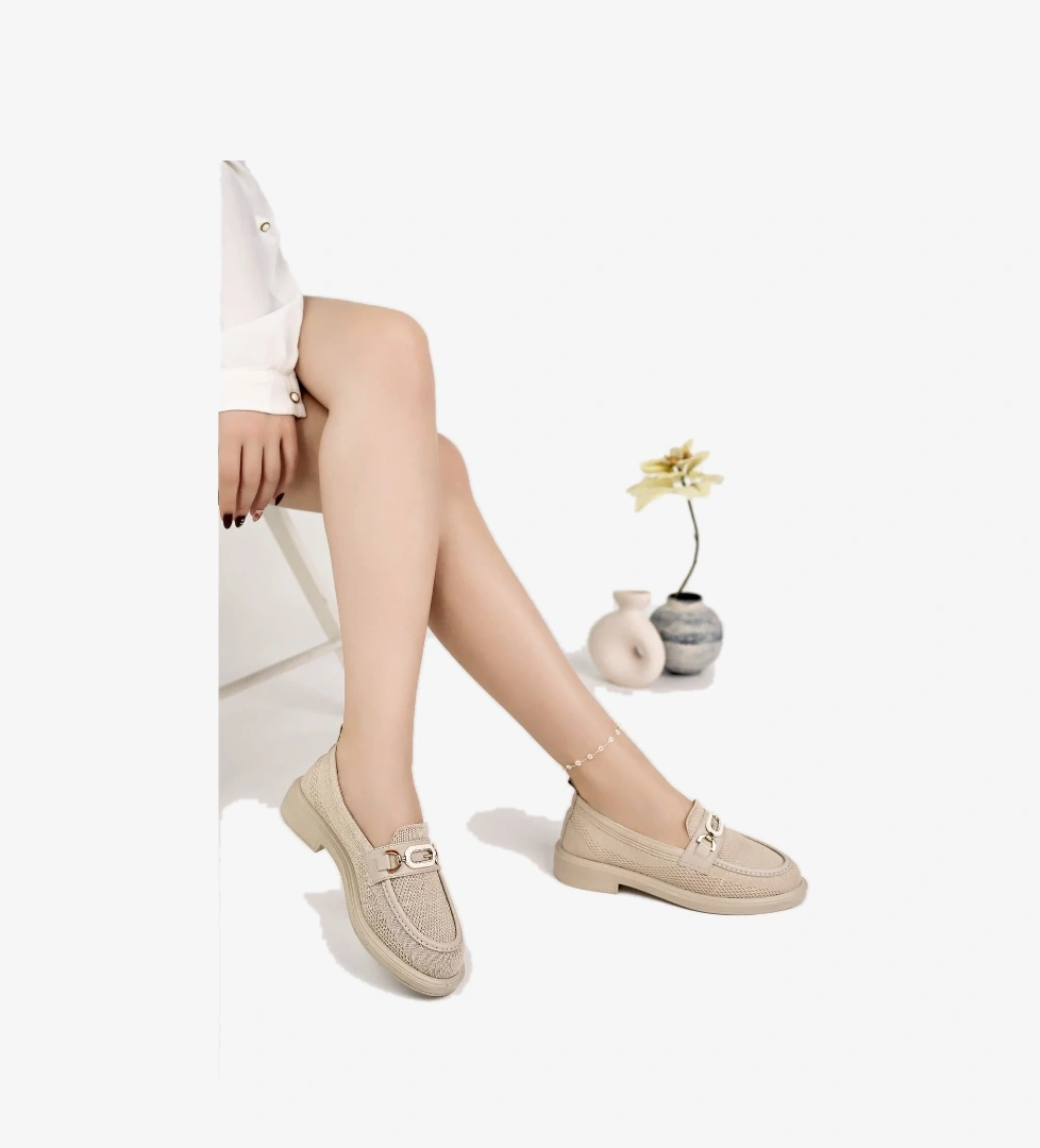 SAKURA Metal Tokalı Triko Kadın Loafer Günlük Makosen Ayakkabı - Görsel 1