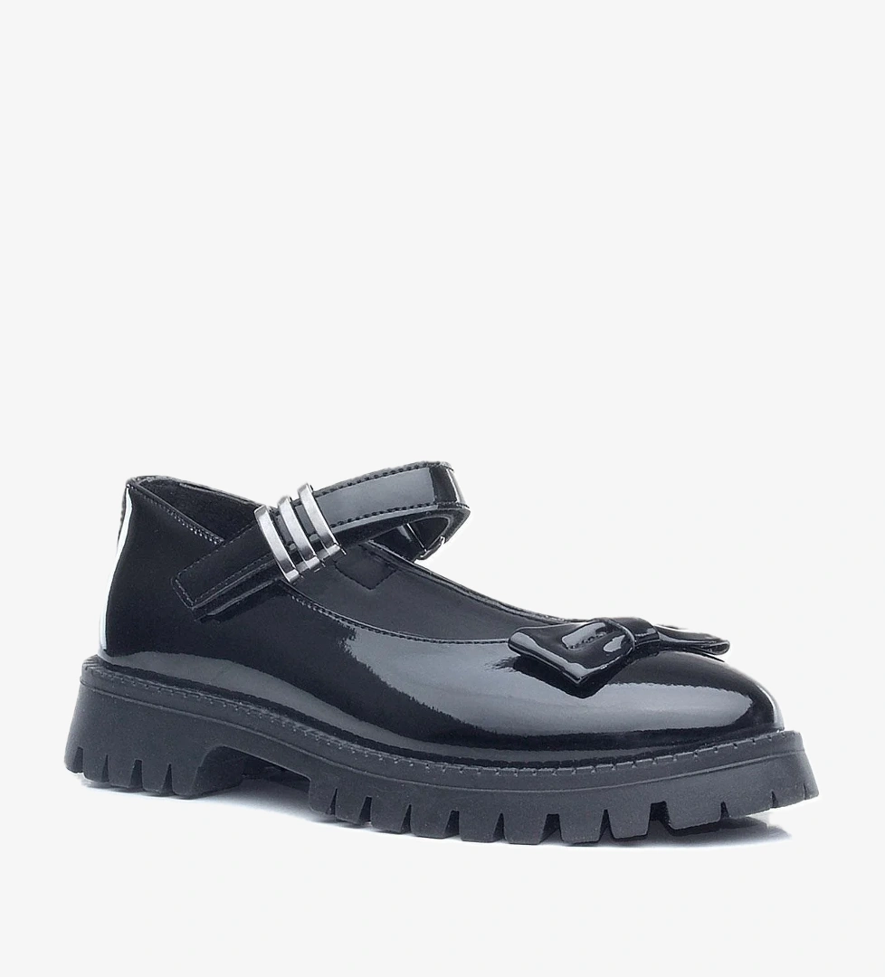 Rakerplus Siyah Rugan Kalın Tabanlı Cırtlı Kız Çocuk Babet Okul Ayakkabı model görseli