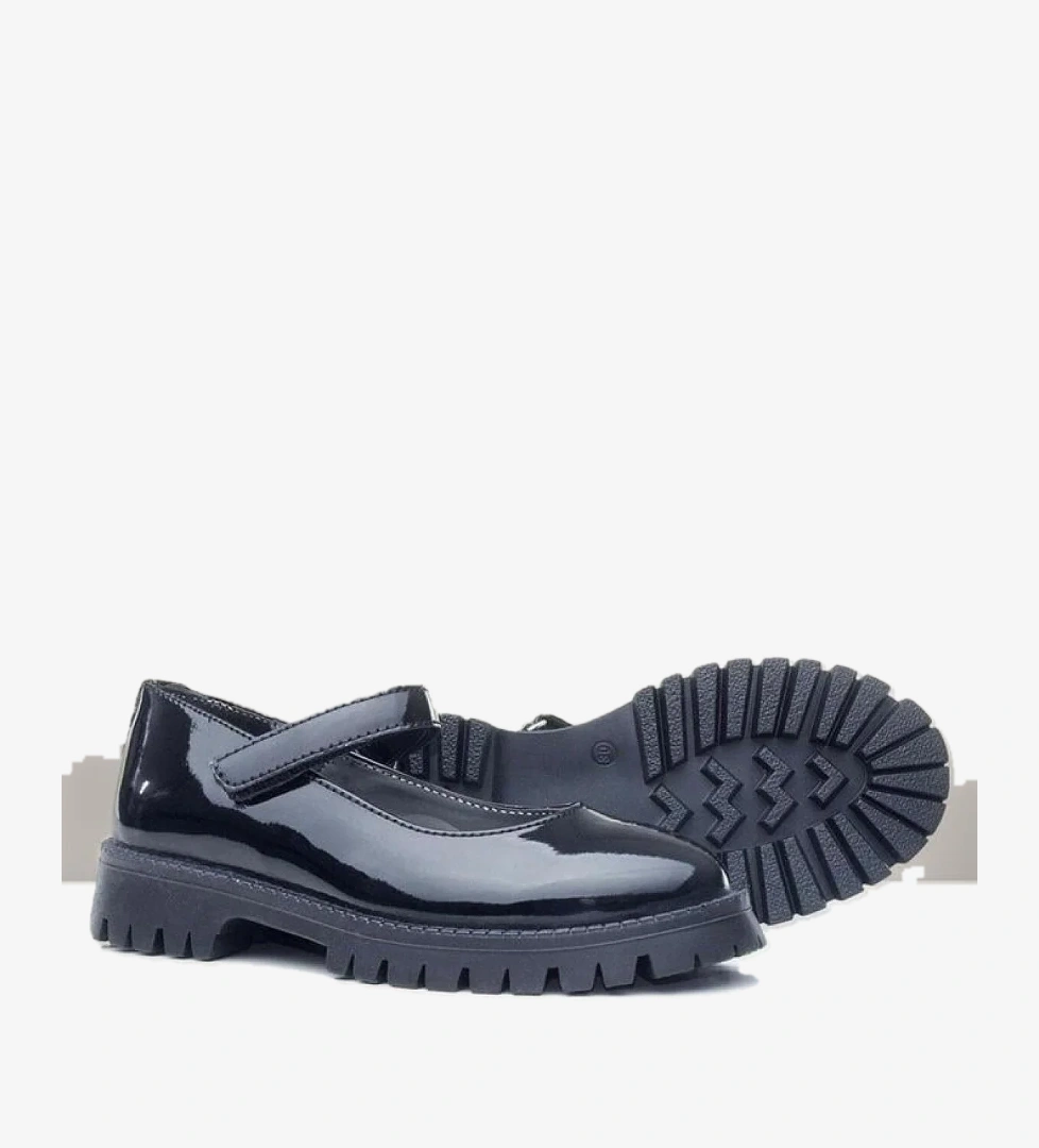 Rakerplus Siyah Rugan Cırtlı Kalın Tabanlı Kız Çocuk Okul Ayakkabısı model görseli