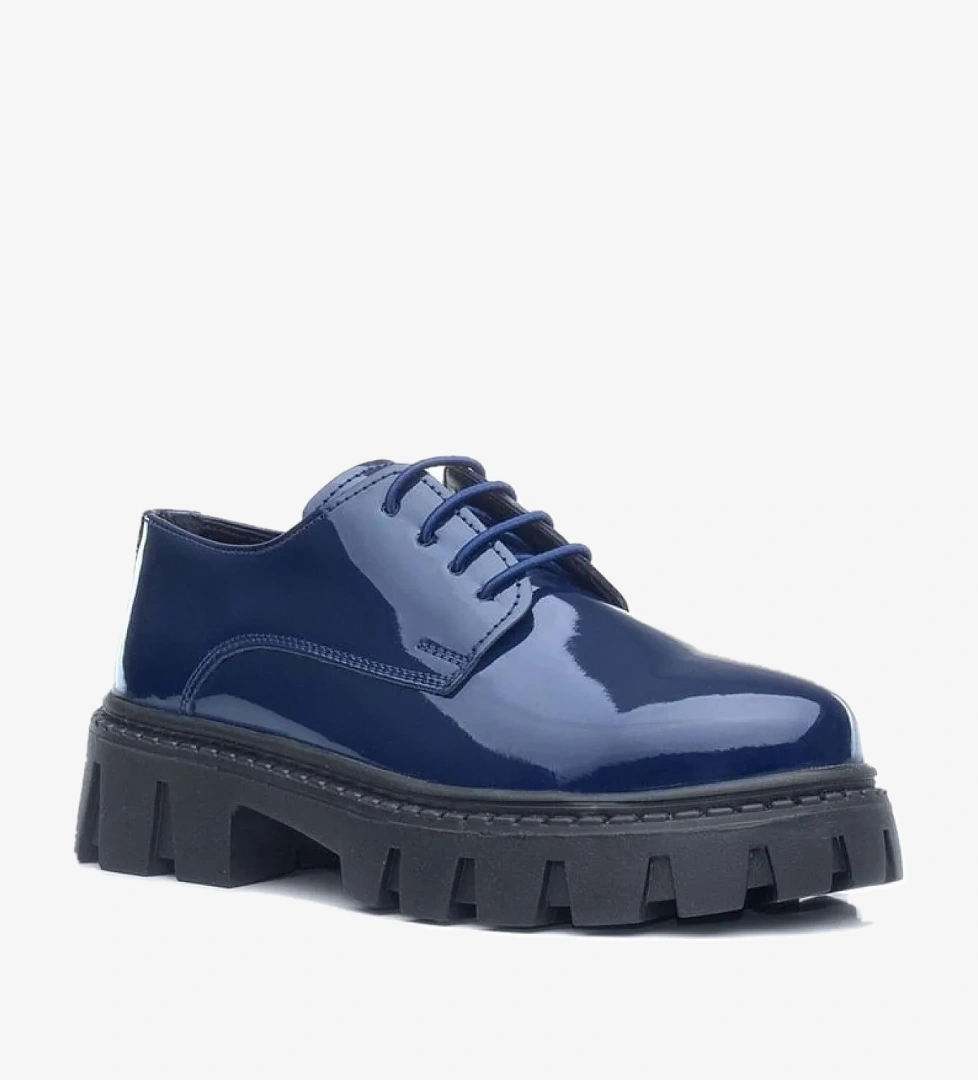 Rakerplus Lacivert Rugan Bağcıklı Kız Çocuk Oxford Okul Ayakkabı model görseli