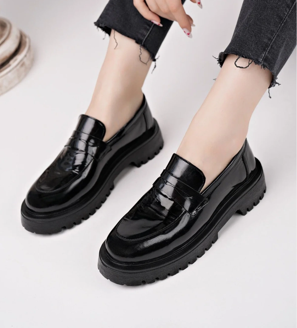 PARADİSE Hakiki Deri Kalın Taban Günlük Casual Makosen Kadın Loafer Ayakkabı