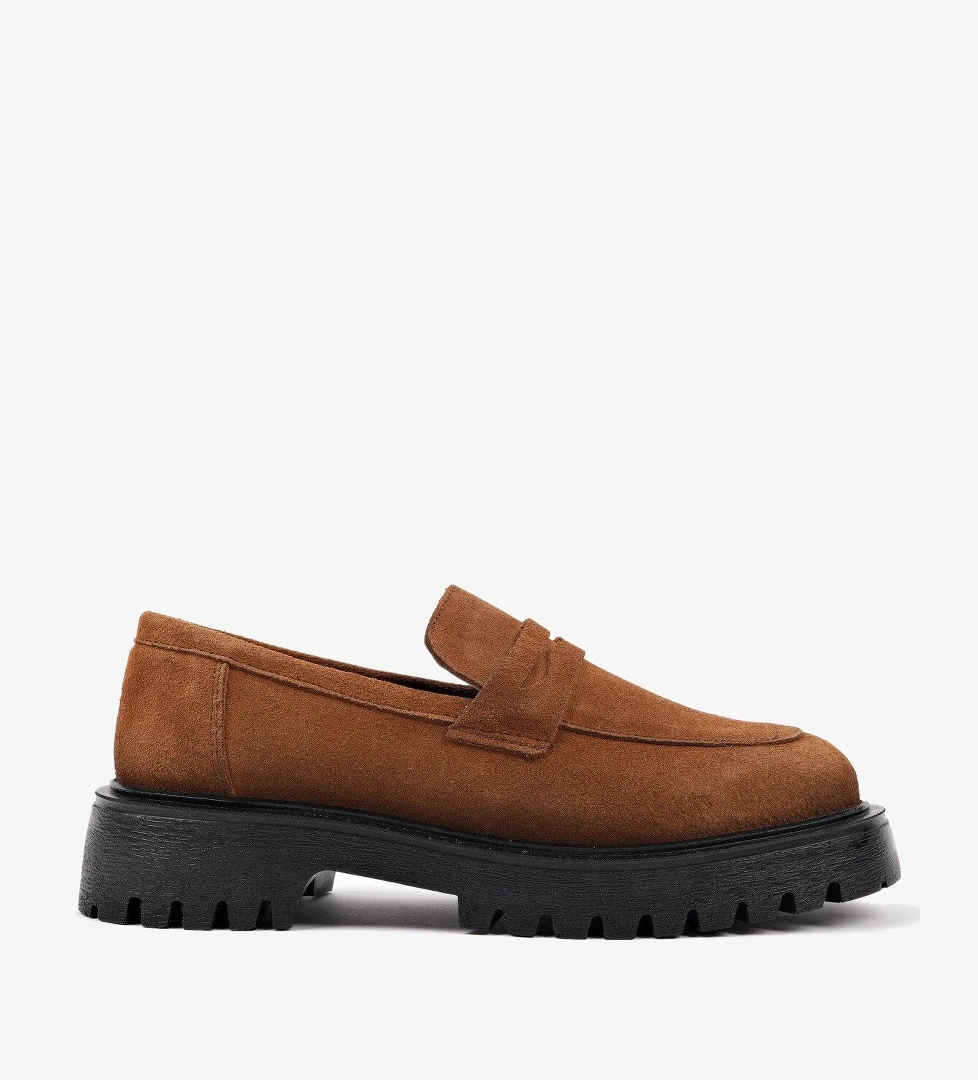 PARADİSE Hakiki Deri Kalın Taban Günlük Casual Makosen Kadın Loafer Ayakkabı