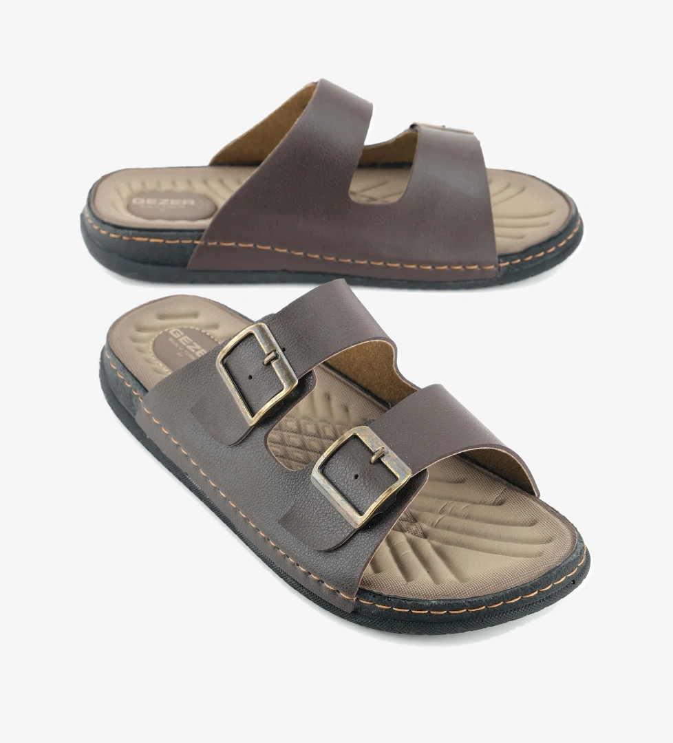 GEZER Erkek Yazlık Suni Deri İki Toka Ayarlanabilir Rahat Taban Günlük Terlik - Görsel 1