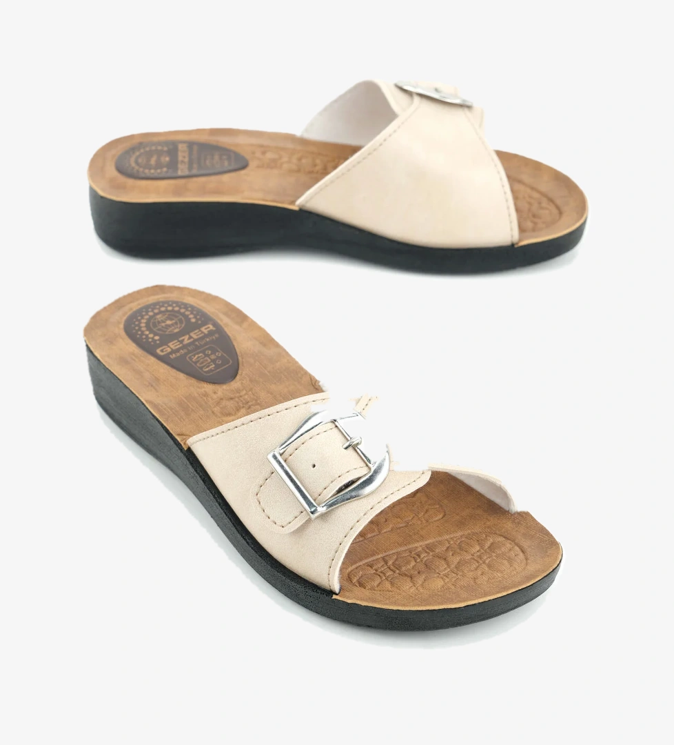 Kadın Yazlık Suni Deri Tek Toka Ayarlanabilir Rahat Taban Günlük Terlik - Görsel 1